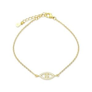 Swarovski Yellow Gold & Sterling Silver Anklet -  Crystal Evil Eye Amulet
